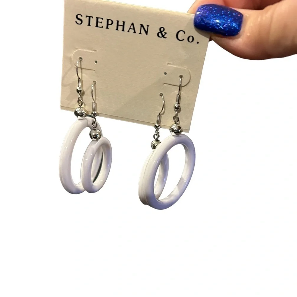 Stephan & Co. White a Retro Style White Double Pair Round Pierced Earrings